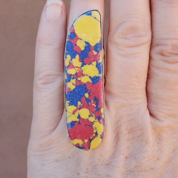 New Mosaic Balloon Jasper 925 Silver Statement Ring. - Picture 11 of 14